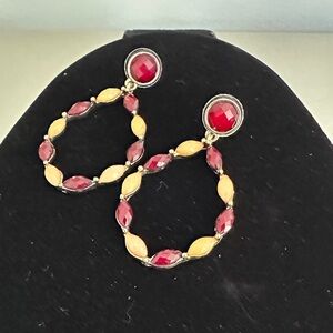 Red and Cream Hoop Earrings